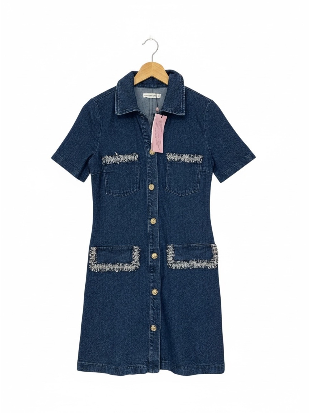 Avec les filles denim collared button front mini dress
